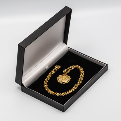 Gold St Christopher Pendant with Flower Mount 22 Inch 4mm Belcher Chain