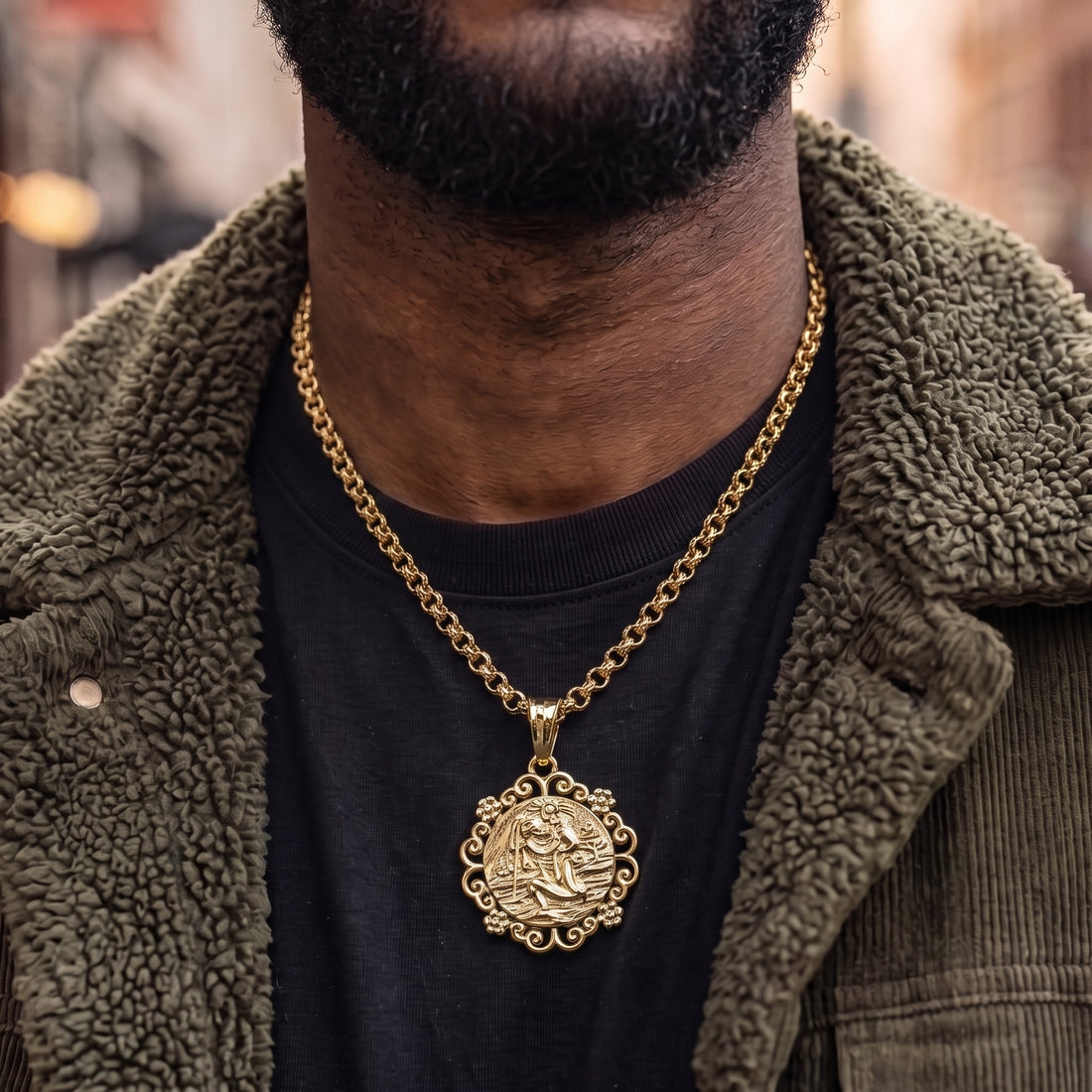 Gold St Christopher Pendant Flower Mount