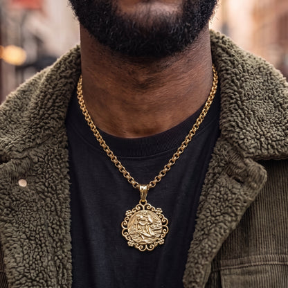 Gold St Christopher Pendant Flower Mount