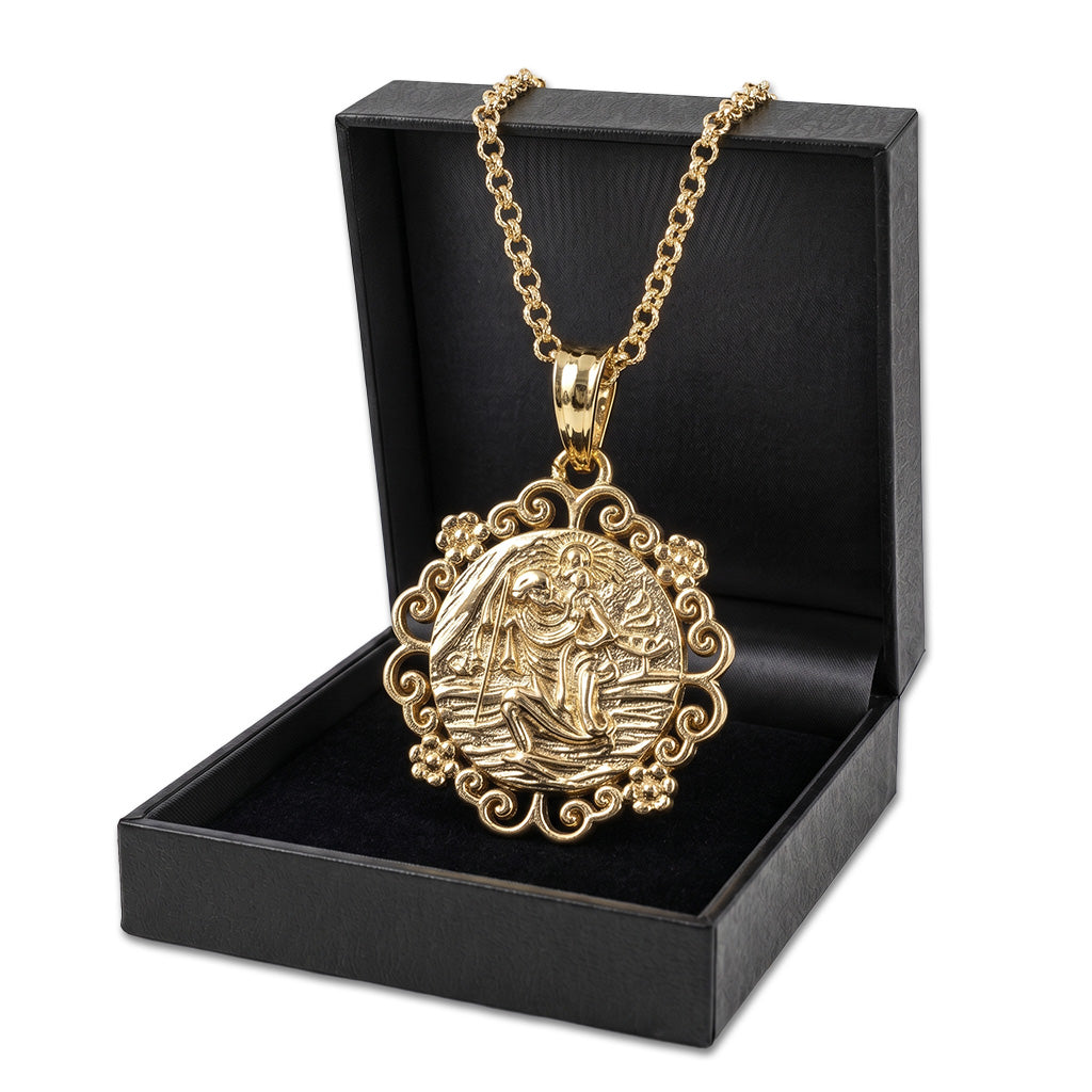 Gold St Christopher Pendant Flower Mount