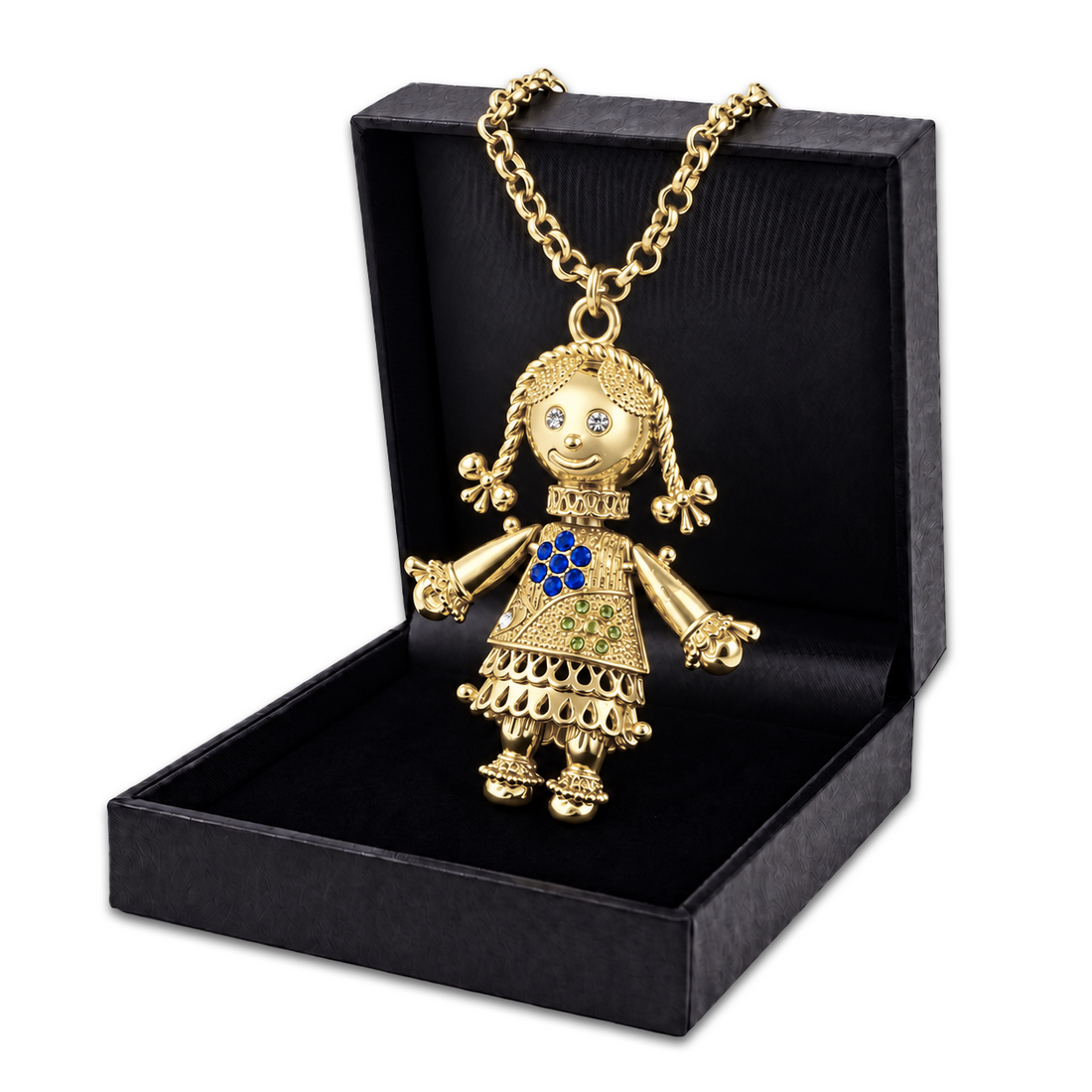 Gold Rag Doll Pendant Necklace 22inches