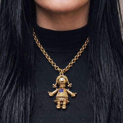 Gold Rag Doll Pendant Necklace 22inches