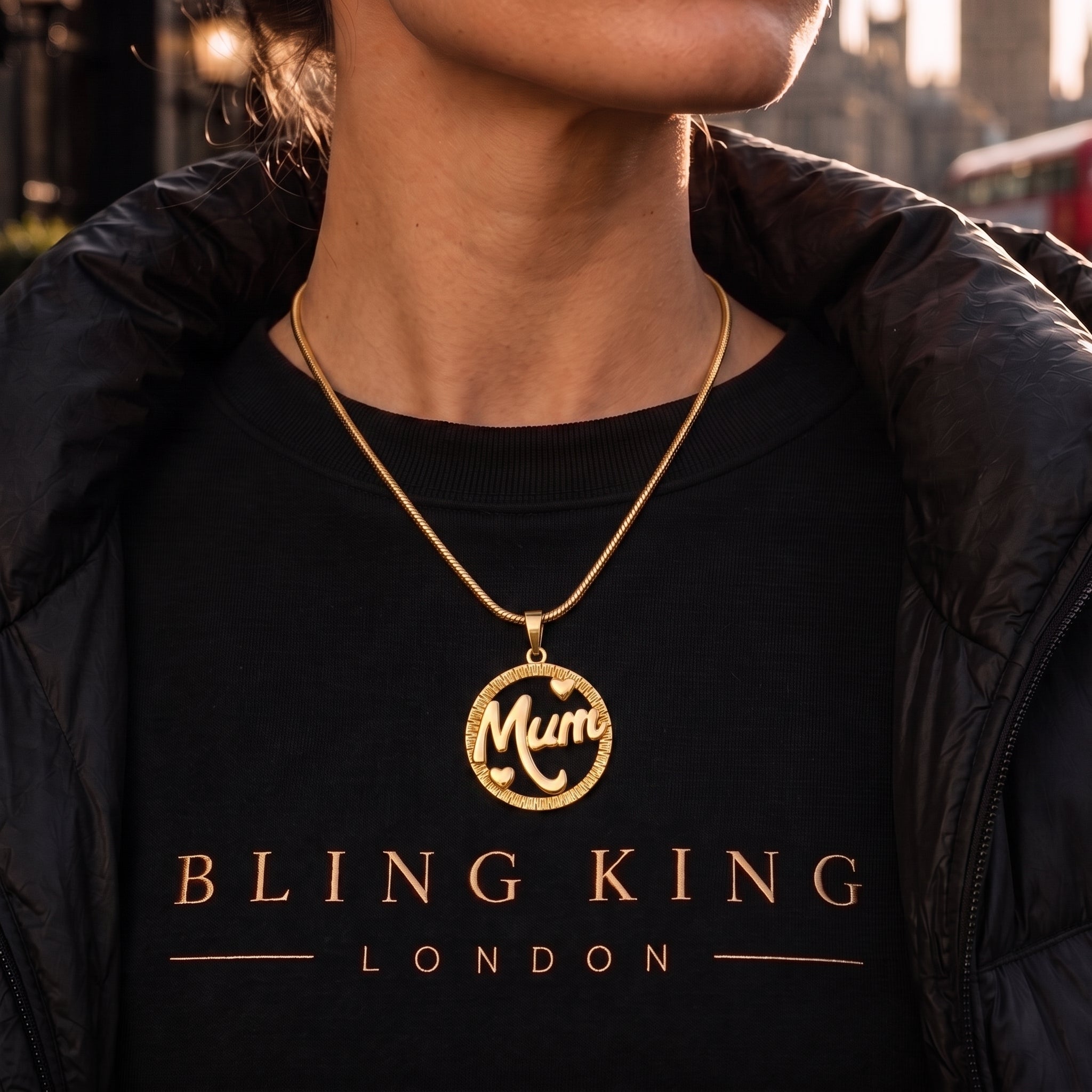 Gold MUM Pendant Necklace 22inches