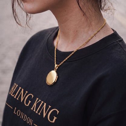 Gold Locket Pendant 2.5mm Rope Chain