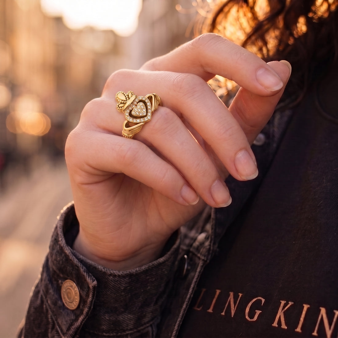 Gold Claddagh Ring with Stones
