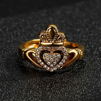 Gold Claddagh ring, adjustable with 16mm top