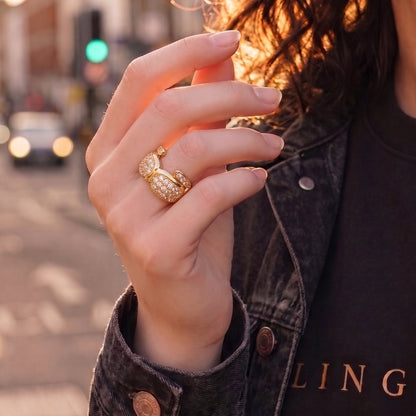 Gold Double Boxing Glove Ring with Stones