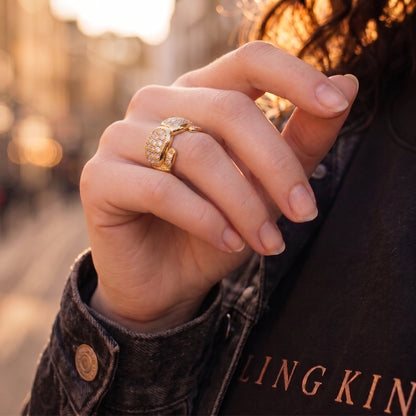 Gold Double Boxing Glove Ring with Stones