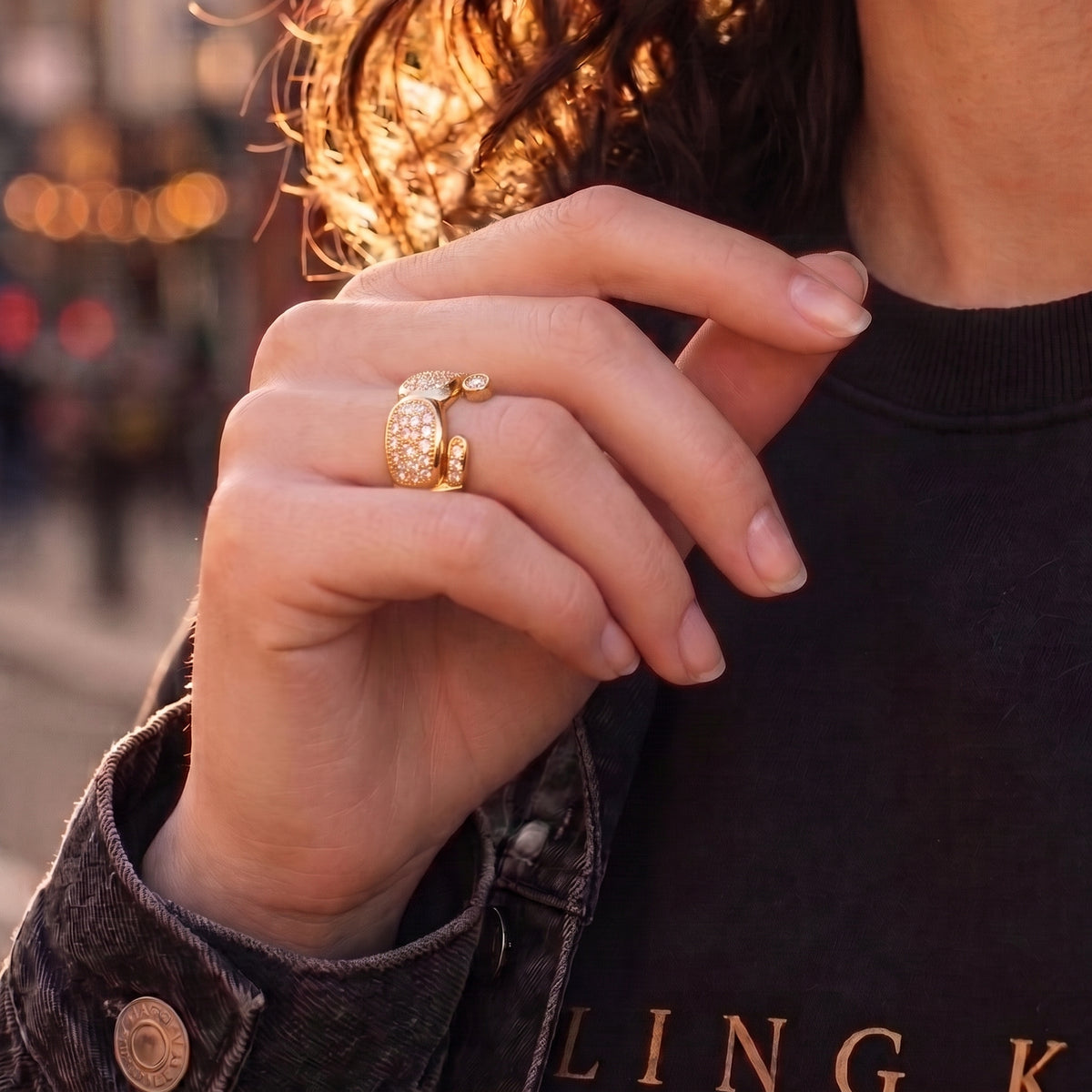 Gold Double Boxing Glove Ring with Stones