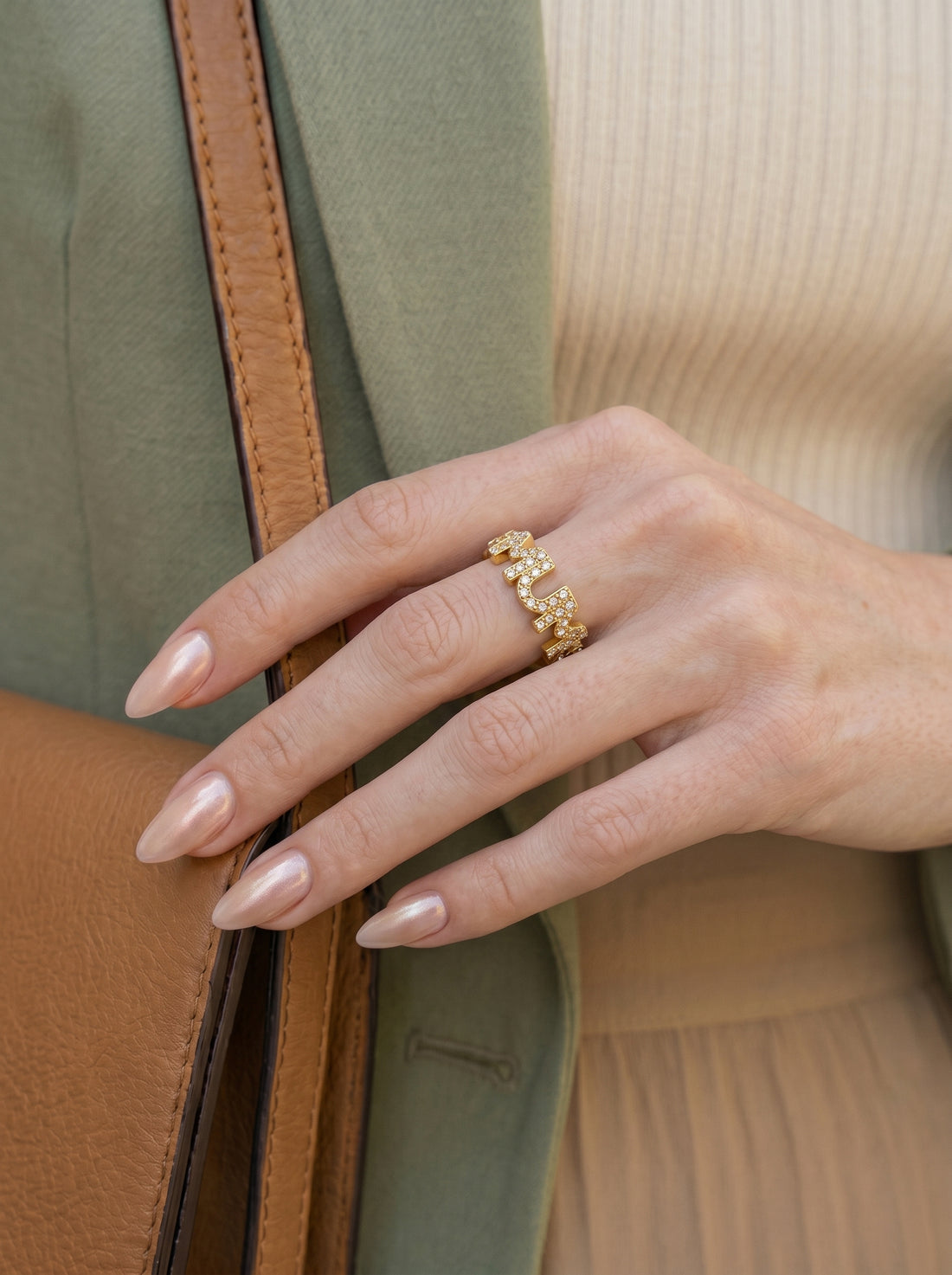 Gold Mum Heart Ring with Stones
