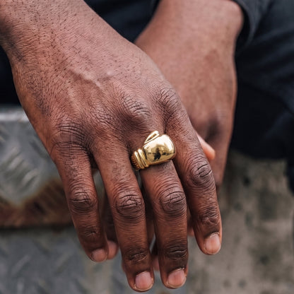Gold Heavy Boxing Glove Signet Ring