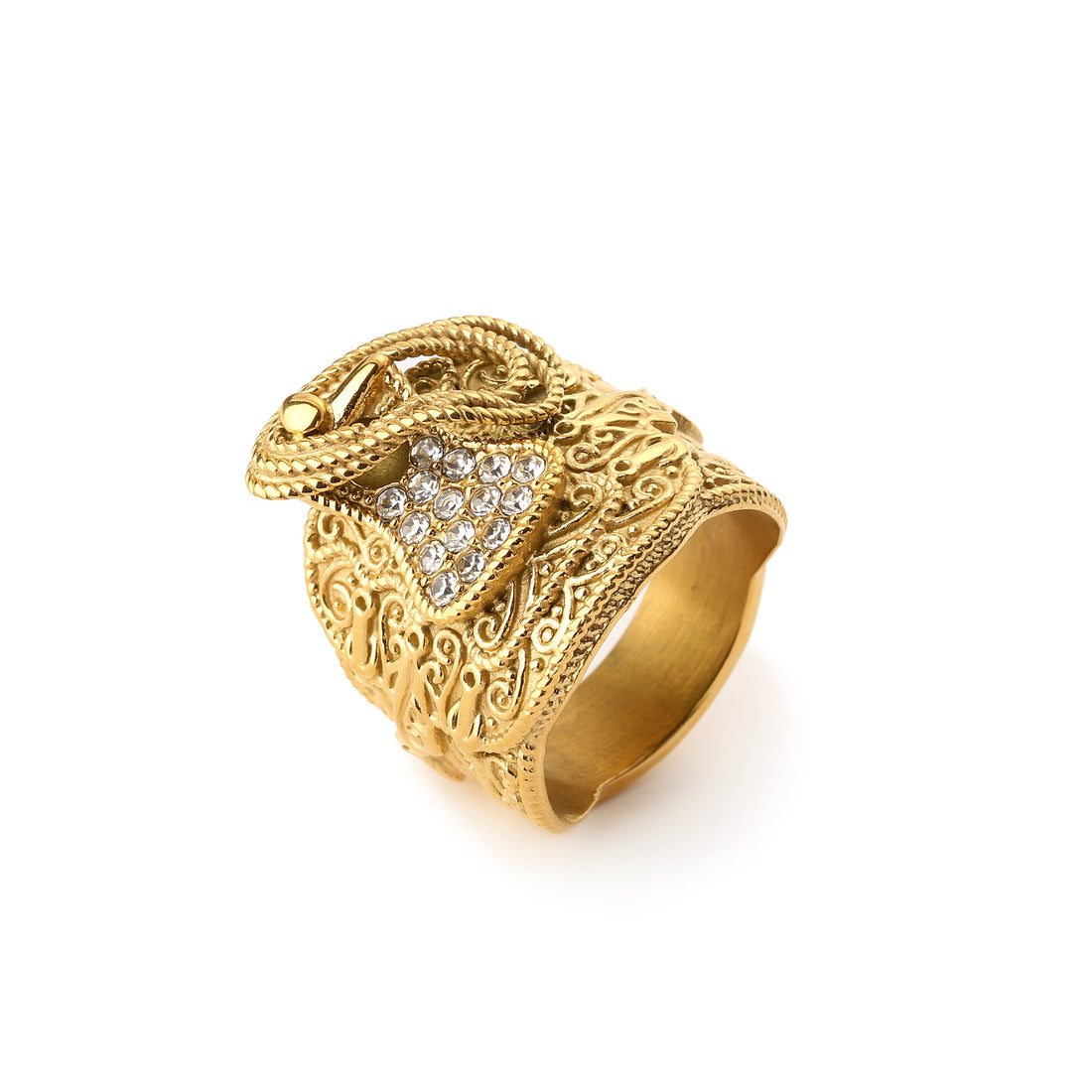 Gold Saddle Ring with Stones Size 10 T Tarnish Resistant Statement Jewellery