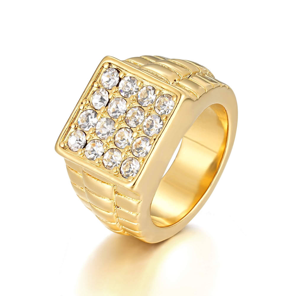 Gold Waterproof Watchlink Ring With Stones Size R/T/V