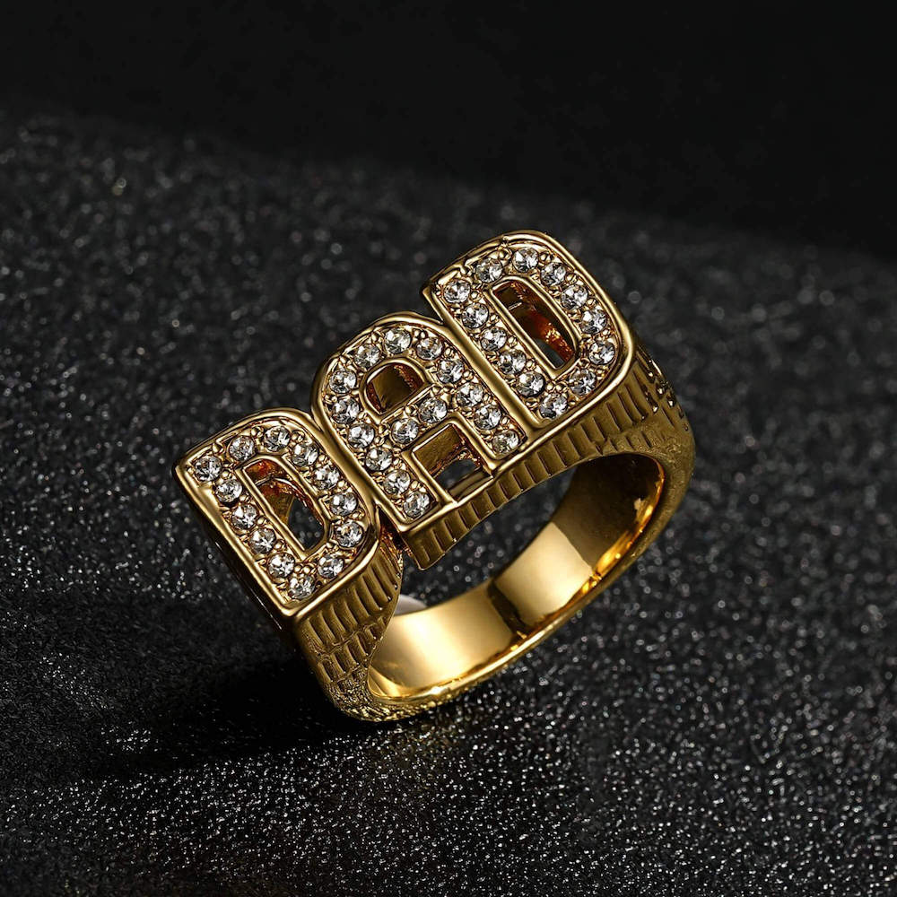 Close-up of gold dad ring, size 10