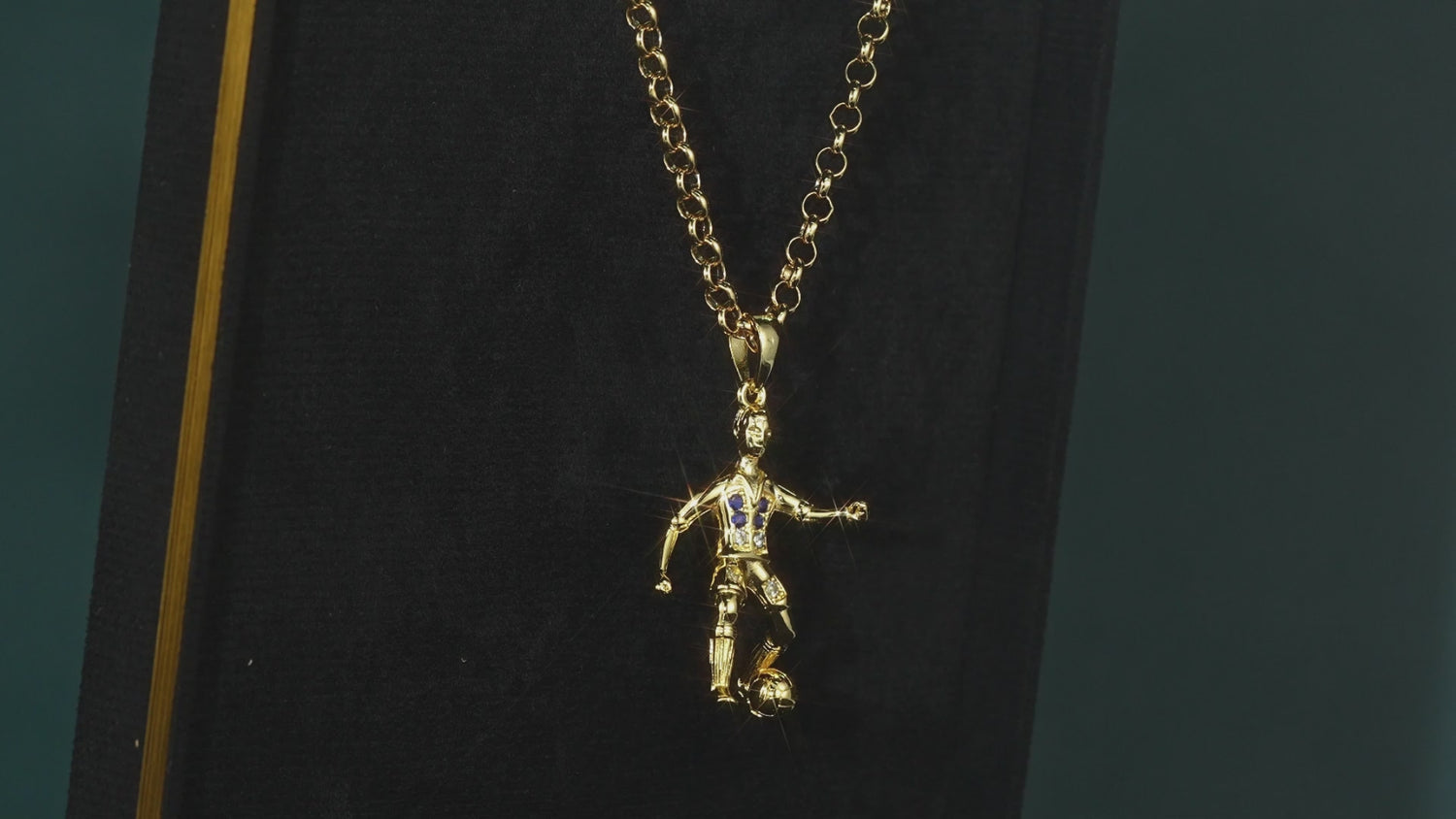 Gold Footballer Pendant Necklace 22 Inch 4mm Belcher Chain