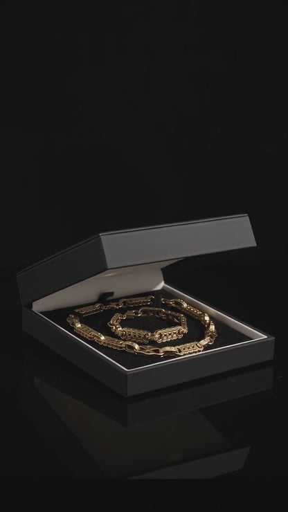 Gold Stars and Bars Chain &amp; Bracelet Set 11mm