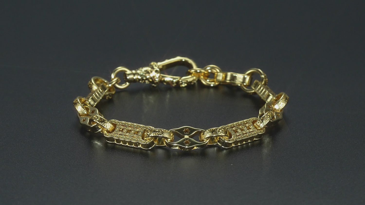 Small stars and bars bracelet, 7mm wide, 8/8.5 inches, 7 grams, for 8.5-inch wrists.