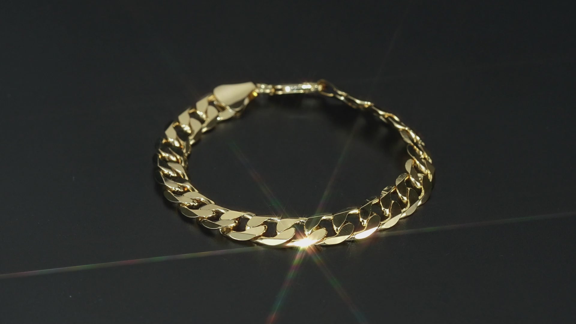 Gold-filled Cuban curb bracelet, 9mm wide, 6/8/9 inches, gold finish.