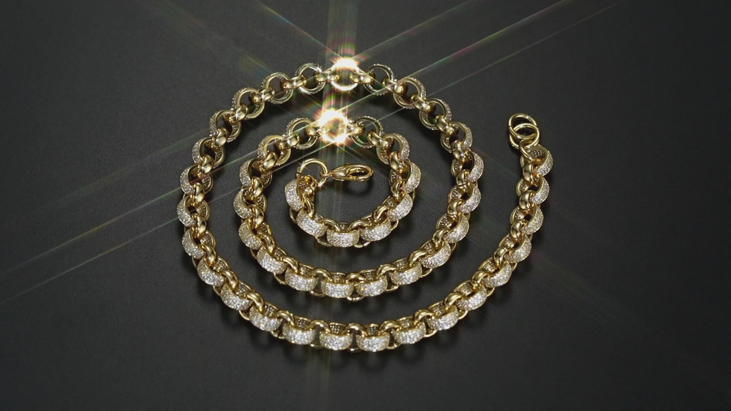 Luxury Gold Belcher Chain with Iced Out Stones, 12mm Width