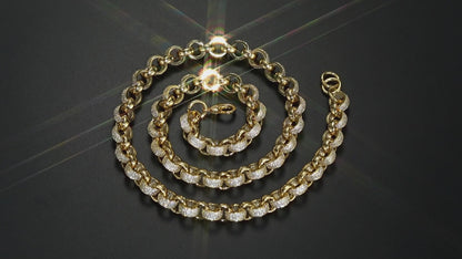 Luxury Gold Belcher Chain with Iced Out Stones, 12mm Width