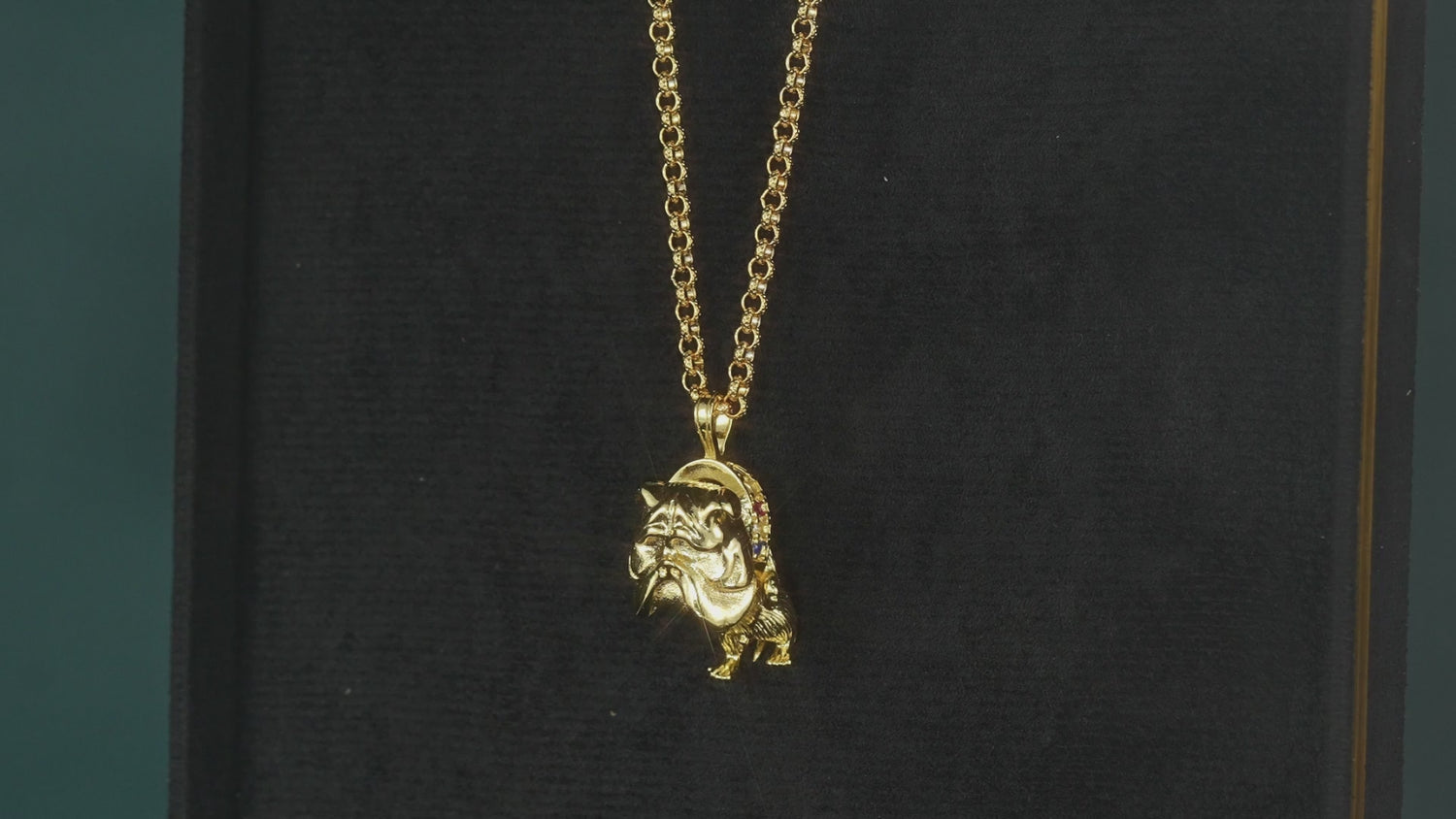 Premium Gold British Bulldog Pendant with Stones and Chain