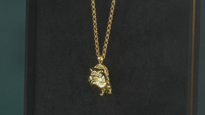 Premium Gold British Bulldog Pendant with Stones and Chain