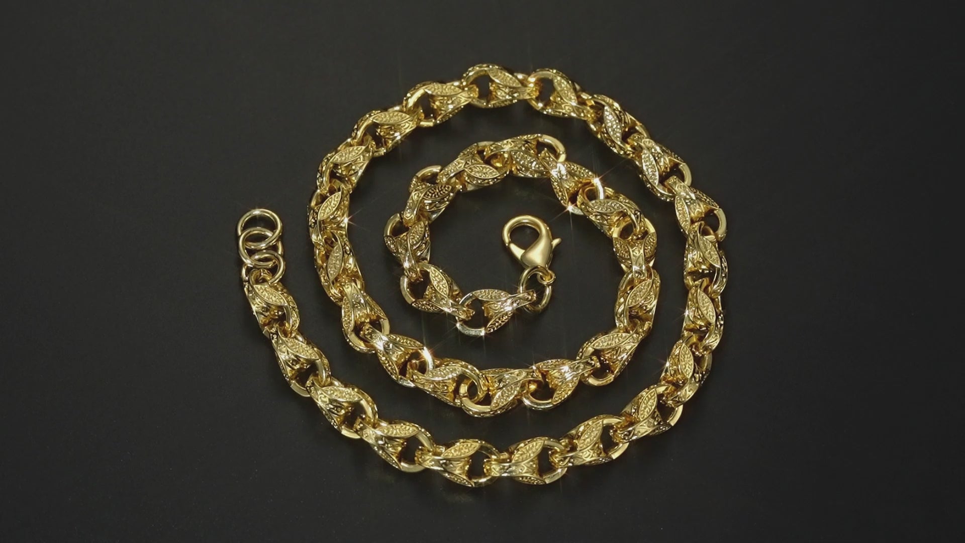 Detailed View of Gold Tulip Chain, 12mm Wide, 26 Inches Long