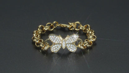 8mm Gold Crystal Butterfly Belcher Bracelet 8 Inch