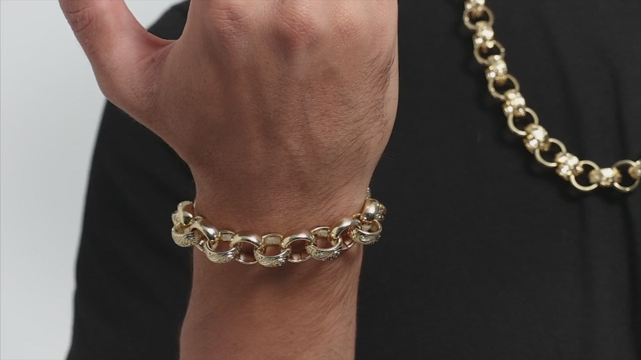 15mm Gold Ornate Filigree Belcher Chain 24” Heavy Statement Necklace 210g