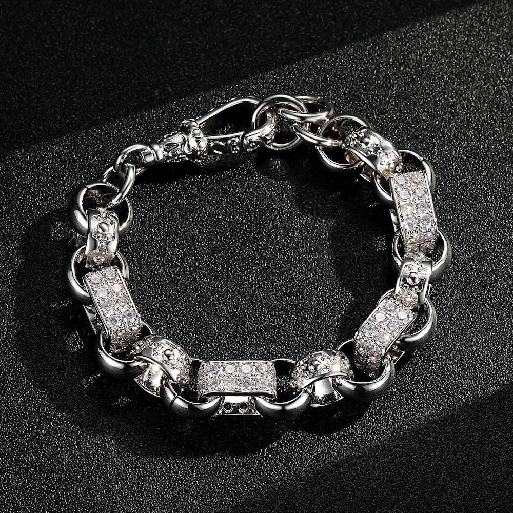 Silver gypsy link Belcher bracelet, 13mm wide, 8.5-9 inches long, 75 grams.