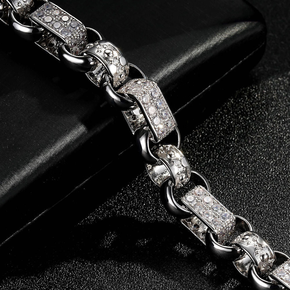 Chunky silver gypsy link bracelet, 13mm wide, 8.5-9 inches, 75 grams, Albert clasp.