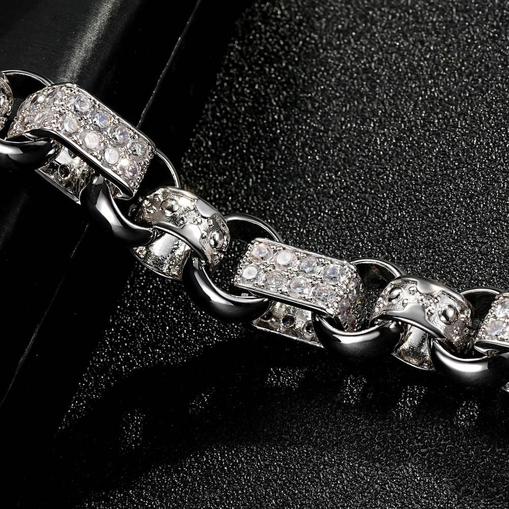 8.5-9 inch silver gypsy link Belcher bracelet, 13mm wide, 75 grams, silver-filled finish.