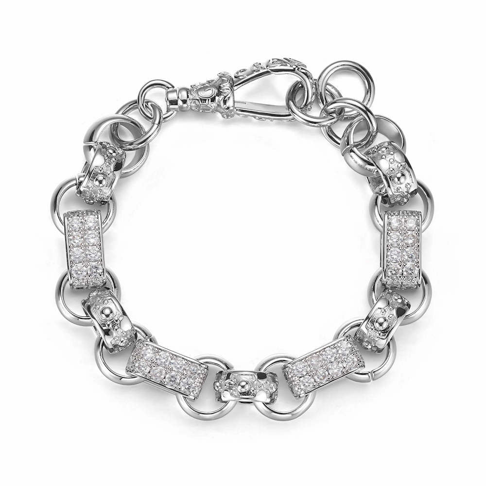 Silver gypsy link bracelet, 13mm wide, 8.5-9 inches, 75 grams, luxury box included.