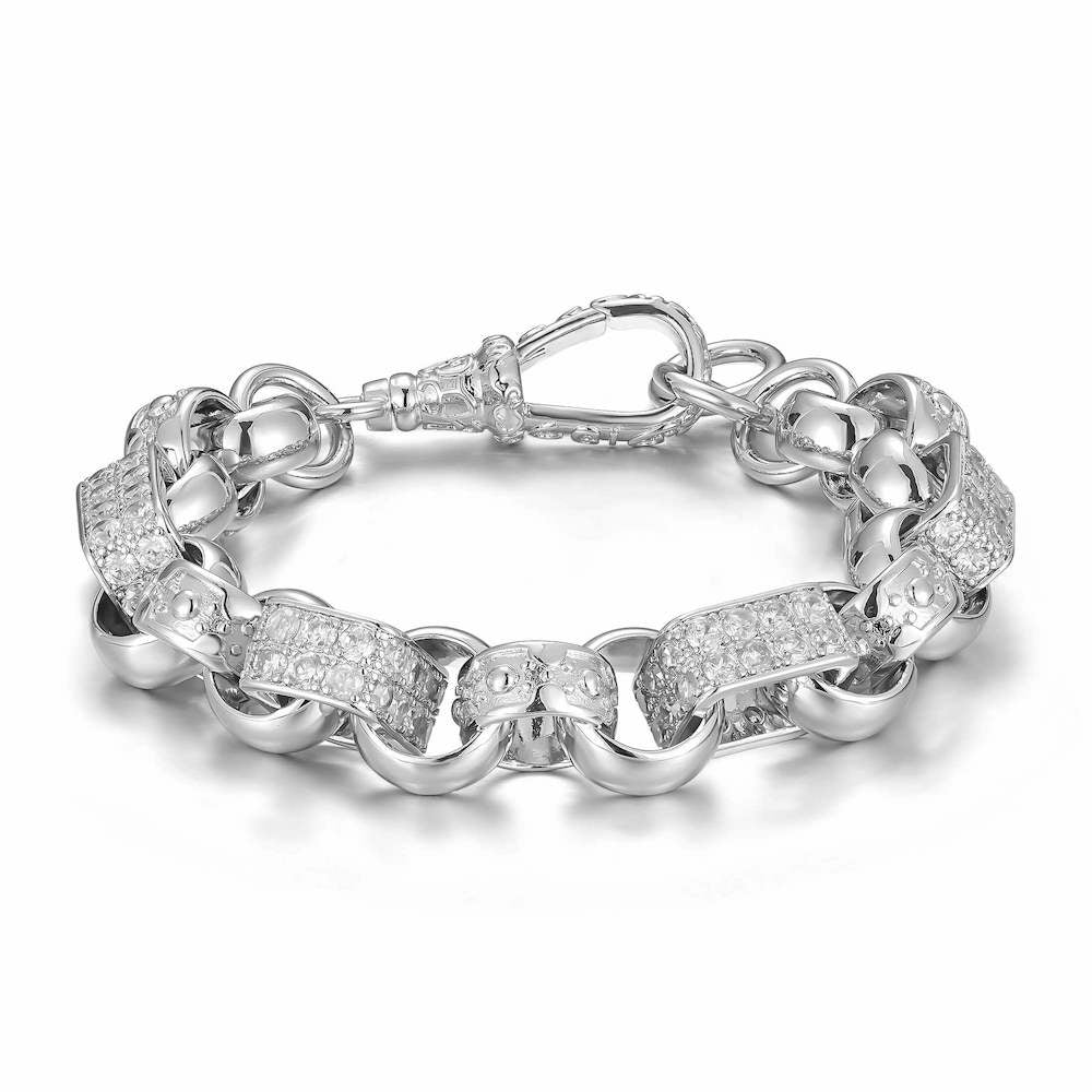 Silver gypsy link Belcher bracelet, 13mm wide, 8.5-9 inches long, 75 grams.