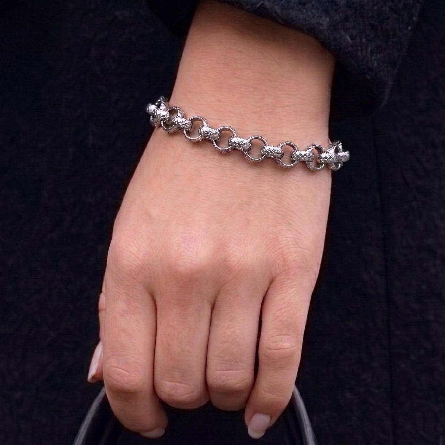 New 9mm Silver Filled Diamond Cut Patterned Belcher Bracelet 6 Inch
