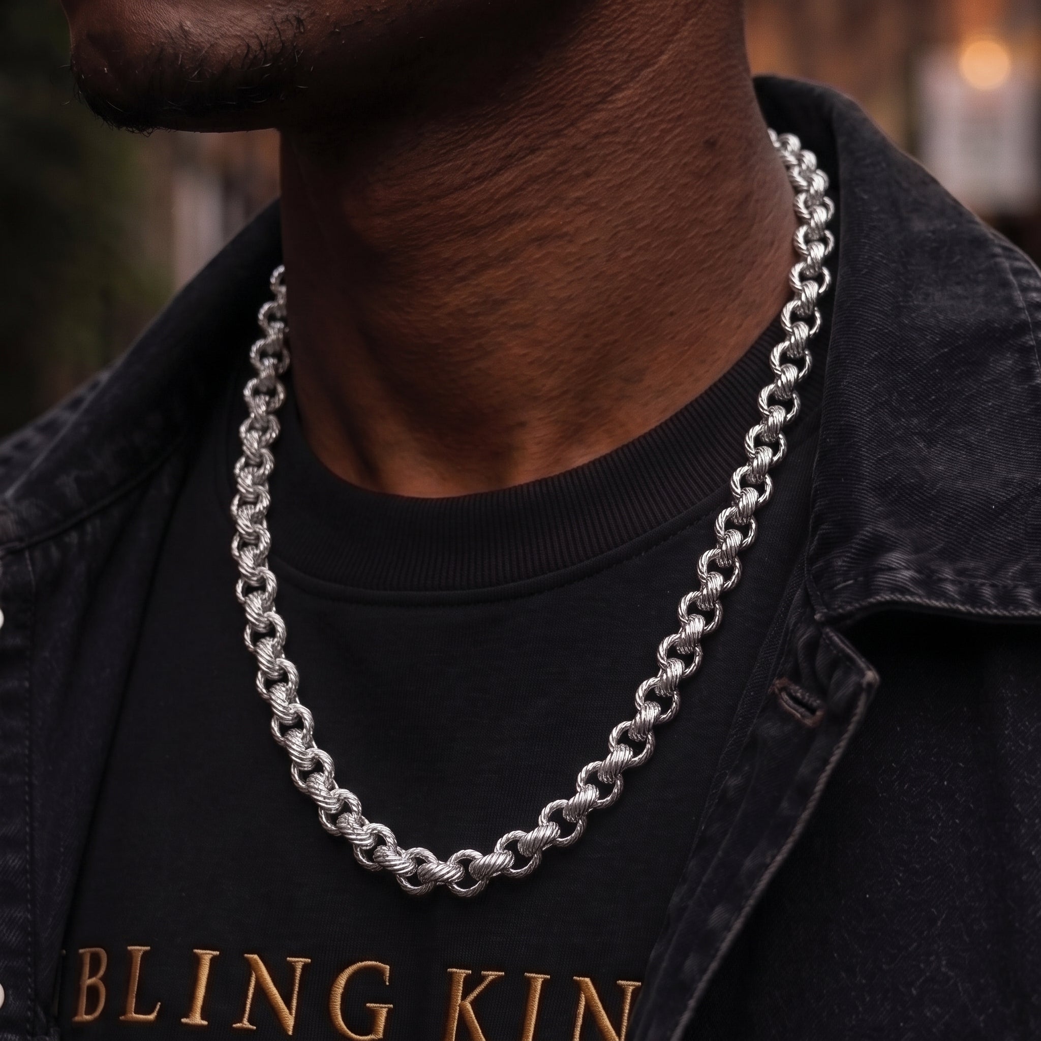 Silver Diamond-Cut Patterned Belcher Chain 8mm