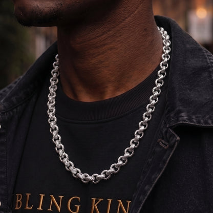Silver Diamond-Cut Patterned Belcher Chain 8mm