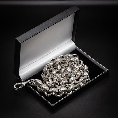 20mm Silver- Filled Ornate Belcher Chain Necklace - 28 Inches