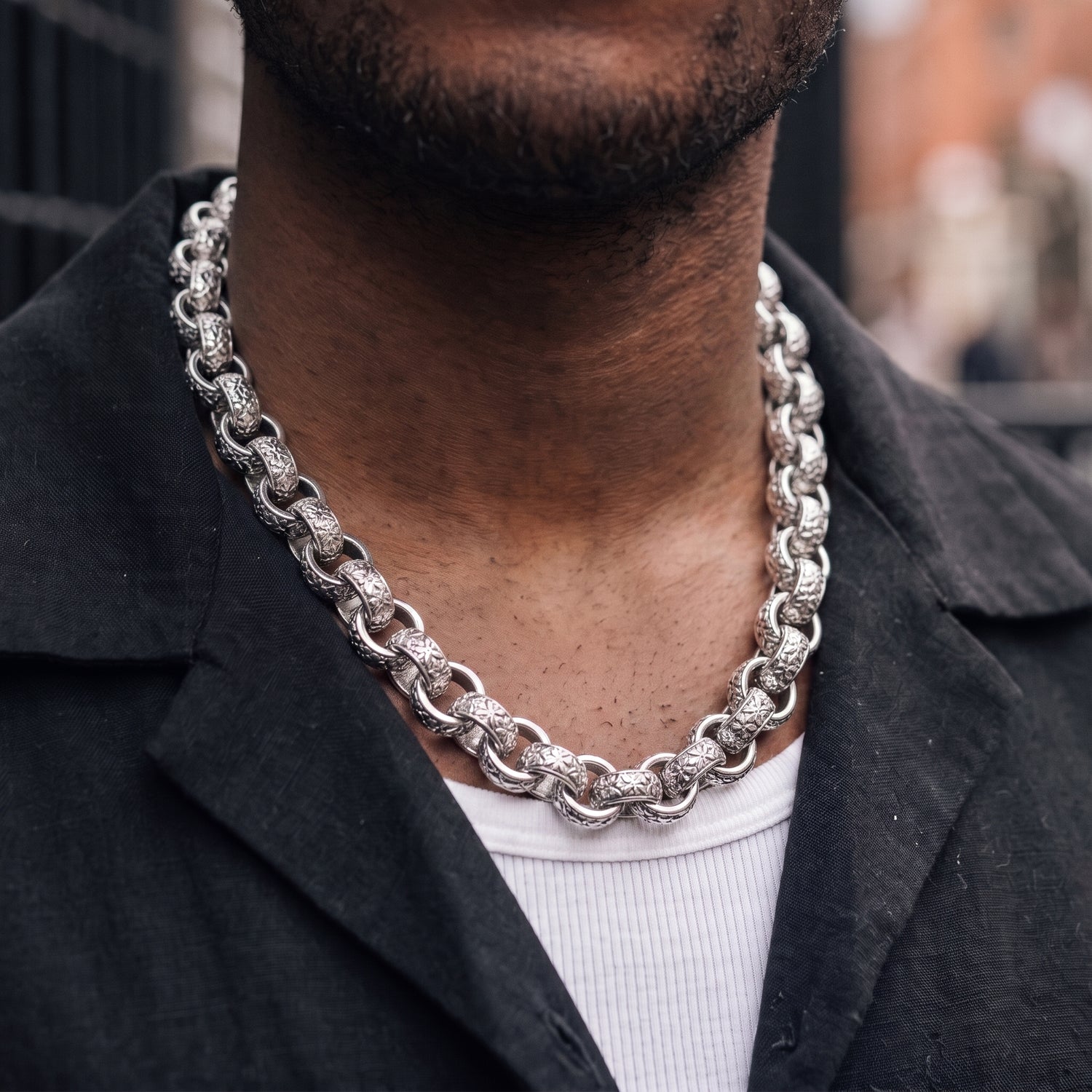 New 20mm Silver Ornate Belcher Chain 28 Inches