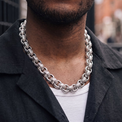 New 20mm Silver Ornate Belcher Chain 28 Inches