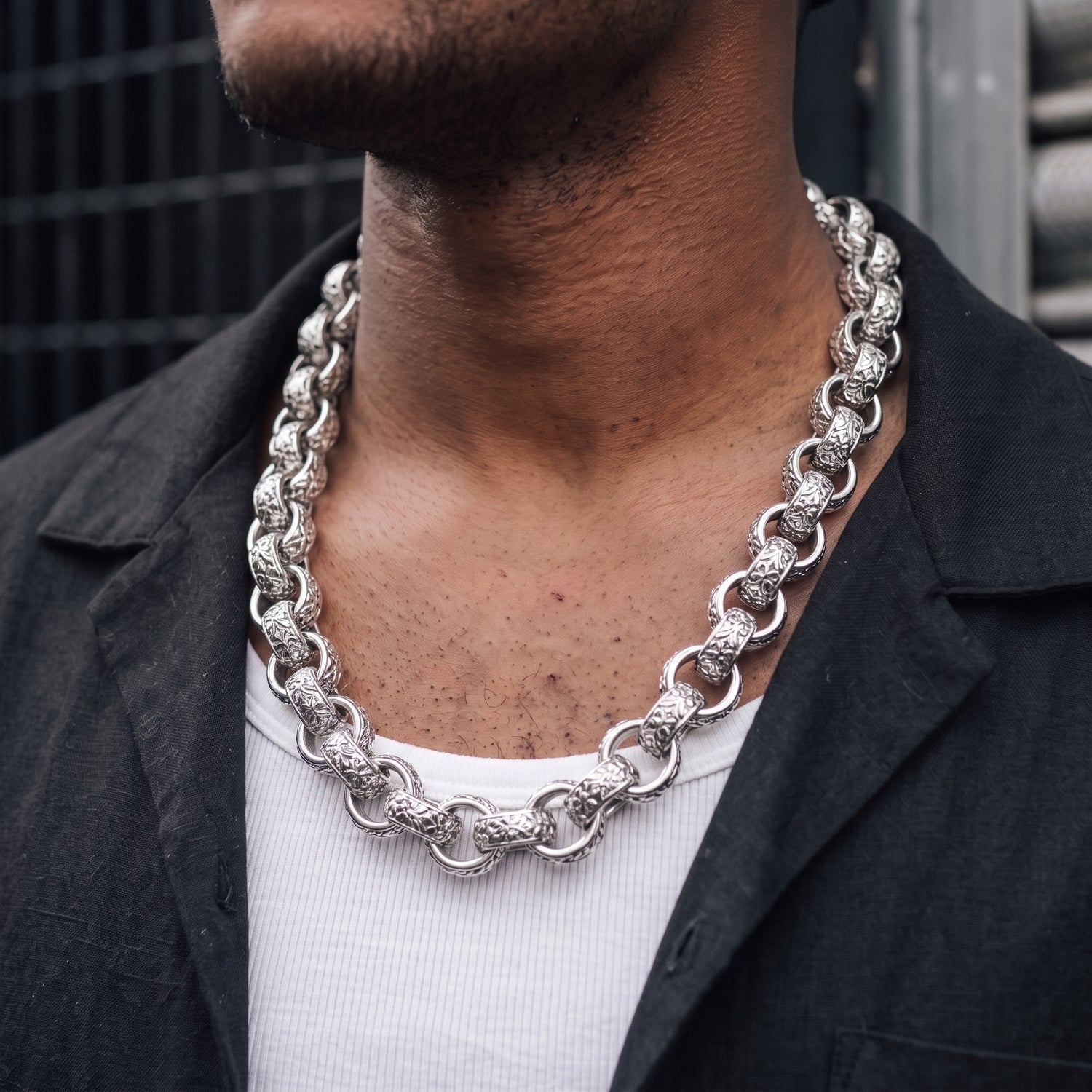 New 20mm Silver Ornate Belcher Chain 28 Inches