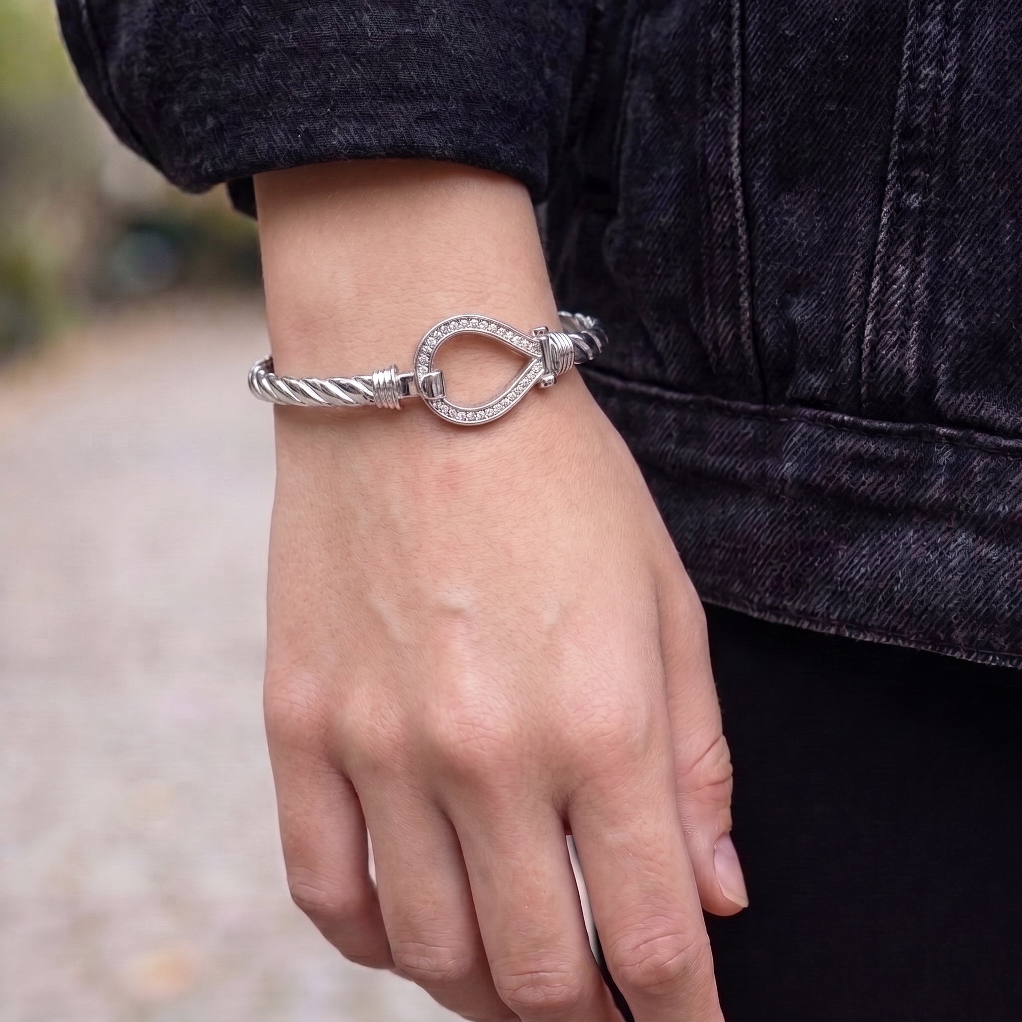 Silver Crystal Bangle 6mm
