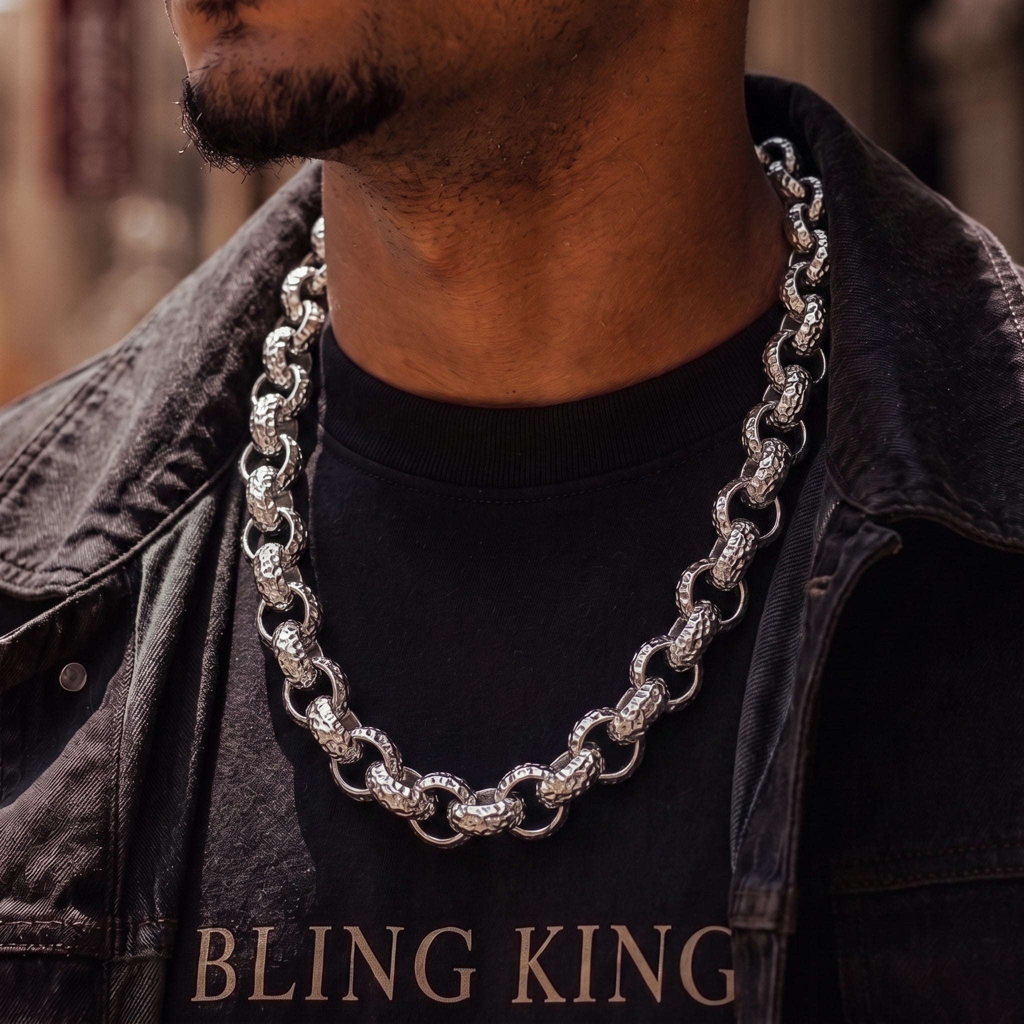 Silver Leopard-Print Patterned Belcher Chain 15mm