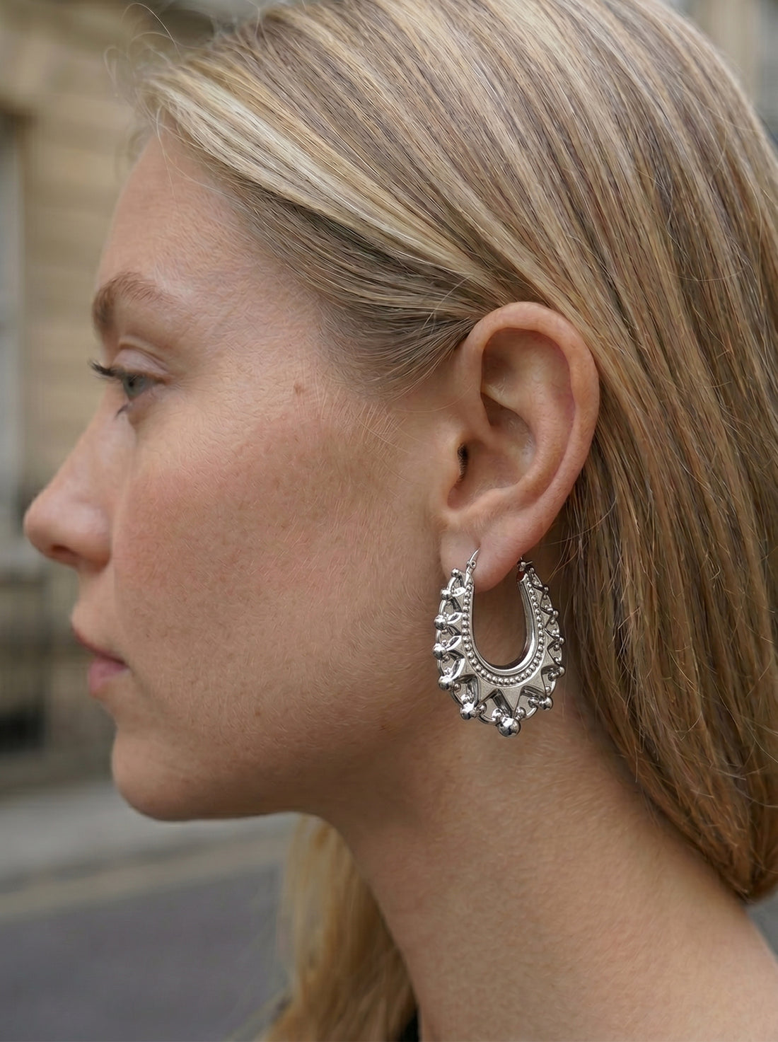 Silver Oval Gypsy Creole Earrings 48mm