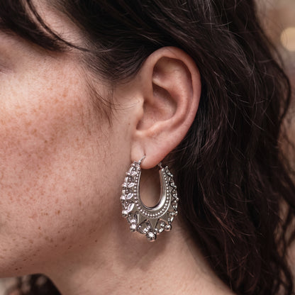 Silver Oval Gypsy Creole Earrings 48mm