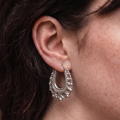 Silver Oval Gypsy Creole Earrings 48mm