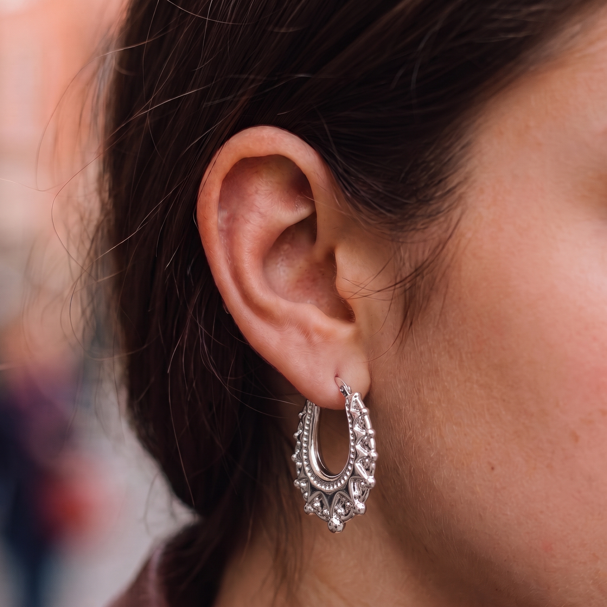 Silver 30mm Oval Gypsy Creole Earrings