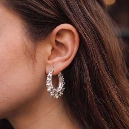 Silver 30mm Oval Gypsy Creole Earrings