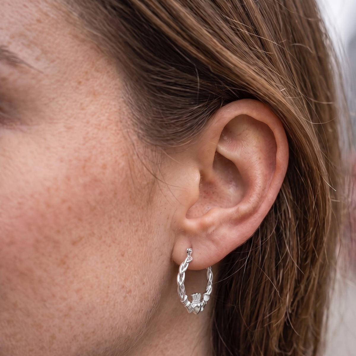 40mm Light Silver Claddagh Hoop Earrings Lightweight, High Polish, 3.9g Each