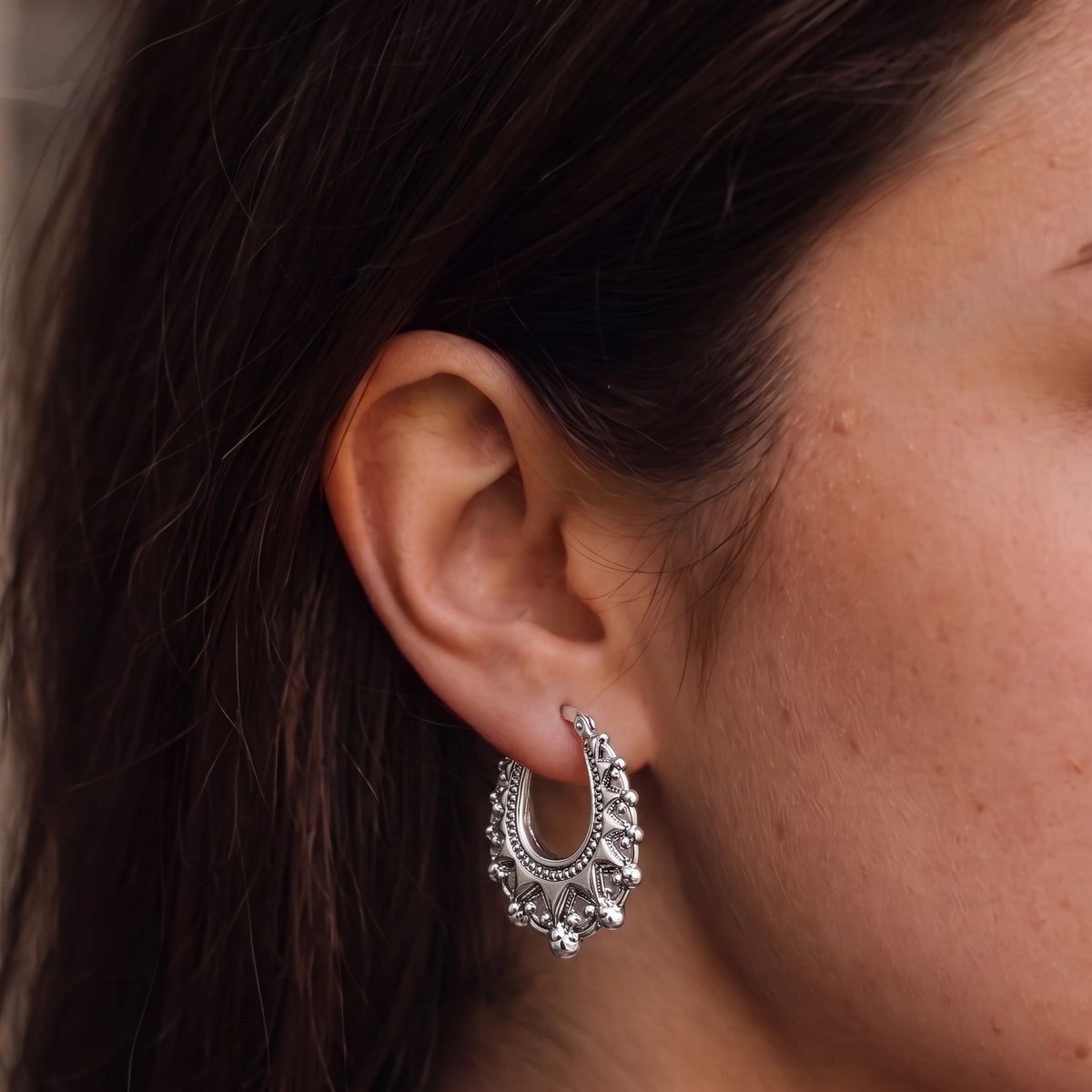 Silver Gypsy Creole Hoop Earrings 25mm